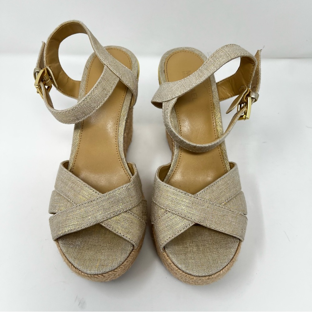 Michael Kors Gold and Tan Wedge Sandals - Picture 4 of 8